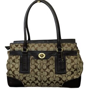 COACH Hampton Signature Carry All Handbag Purse 11063 Brown Tan Logo Tote 9x13x3